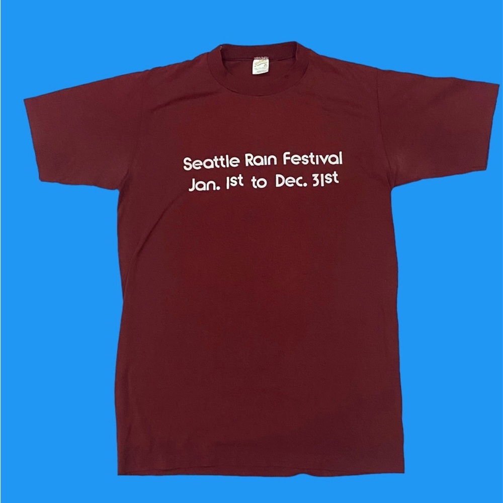 Vtg 80s Seattle Rain Festival Jan 1-Dec 31 M Shirt Washington Funny